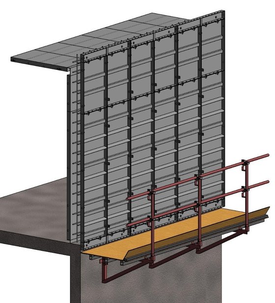 Formwork with scaffold bracket platform